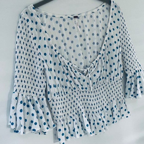 Free People Polka Dot Milkmaid Crop Top Small Cottagecore Boho Peasant Fairy - Picture 4 of 12